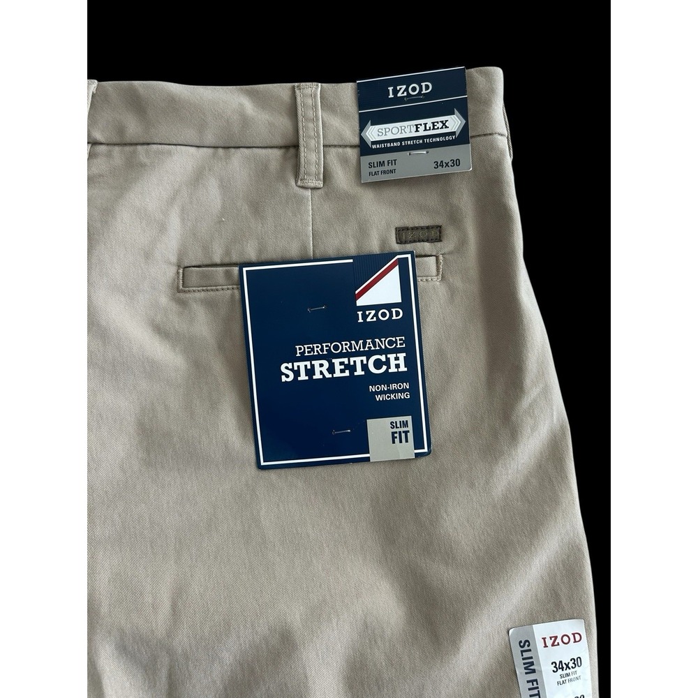 NEW Men's Izod Sports Flex‎ Khaki Tan Pants Performance Stretch 34x30 Sport Golf - Picture 11 of 12